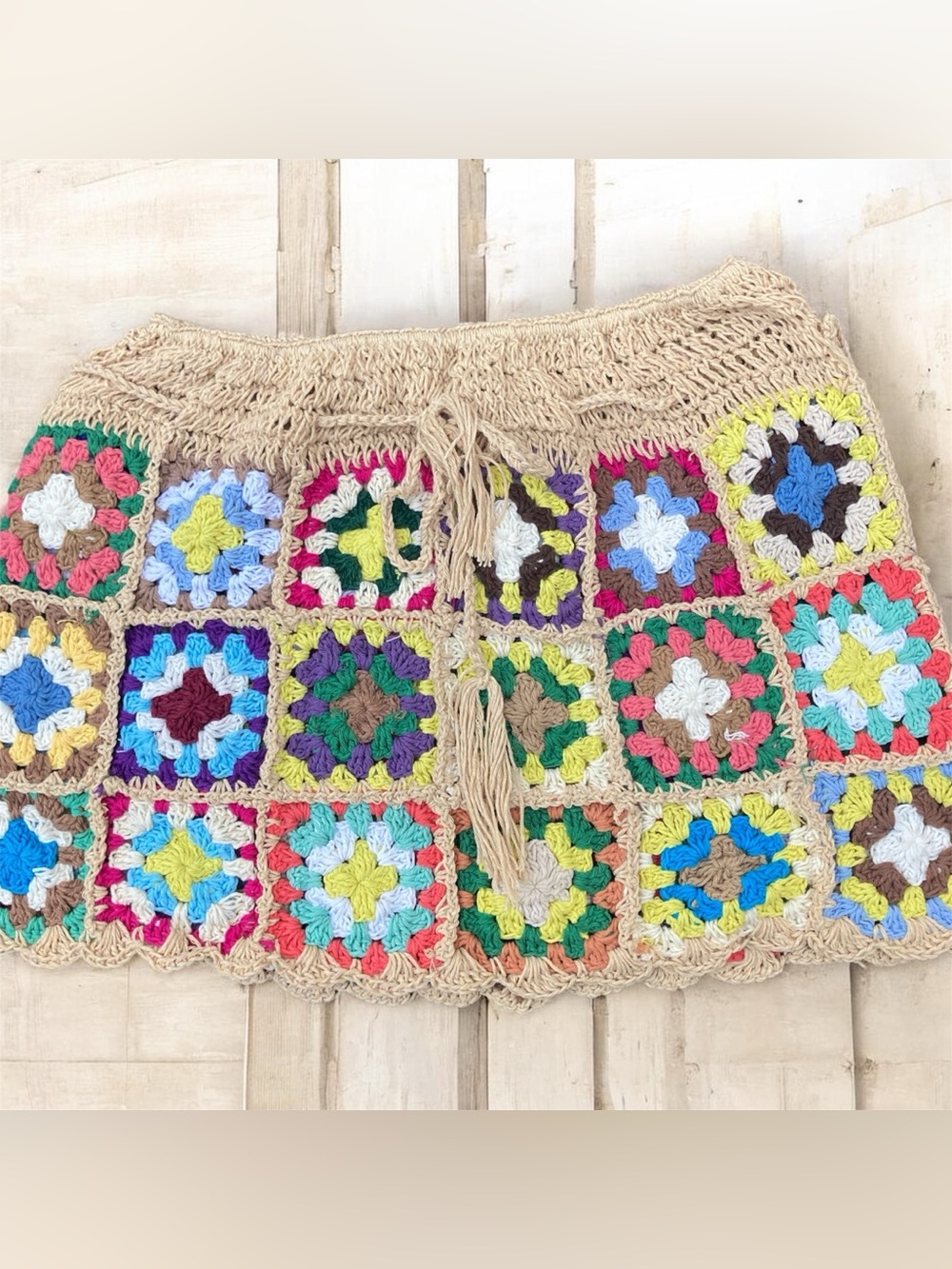 Handmade Crochet Granny Square Mini Skirt - Multicolor